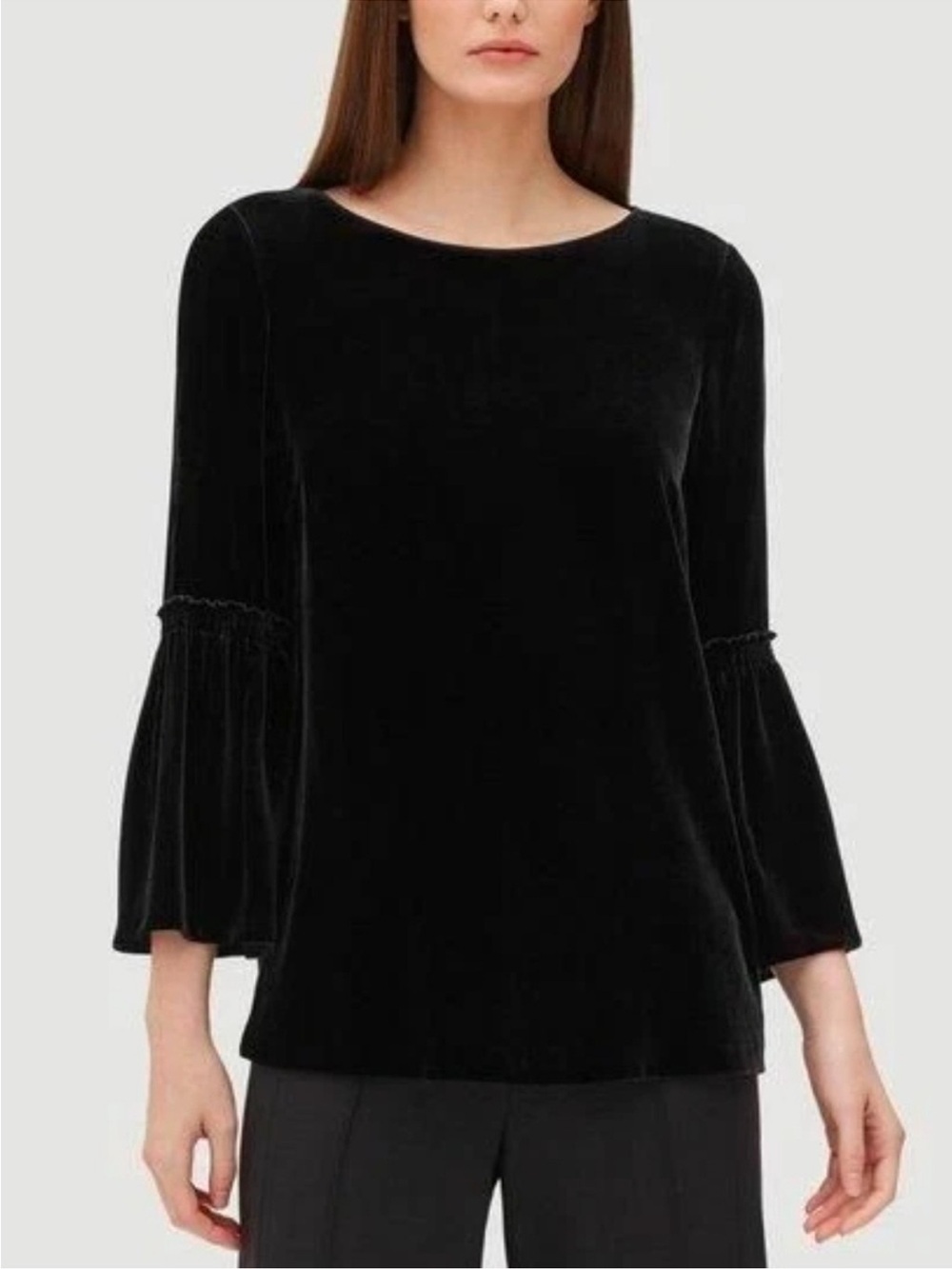 Lafayette 148 New York Roslin Velvet Bell Sleeve Blouse Dark Forest Green SZ XS